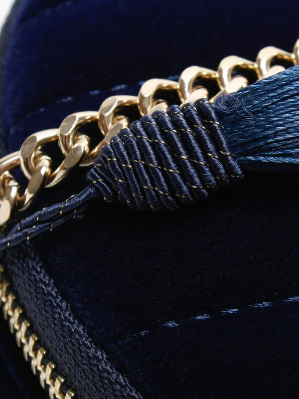 Carillon Blue Velvet Quilted Shoulder Bag