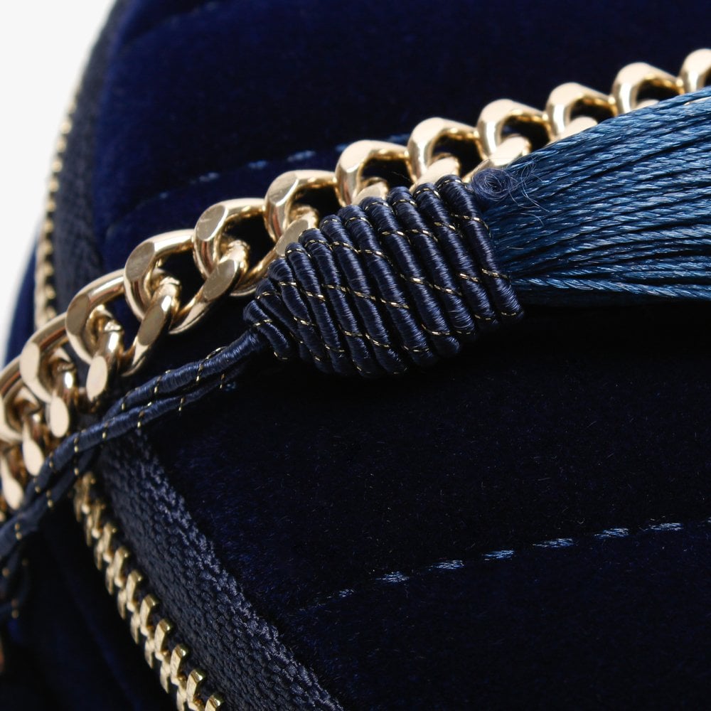 Carillon Blue Velvet Quilted Shoulder Bag