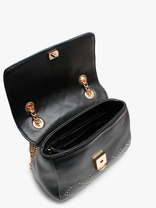 Mandolino Black Quilted Studded Cross-Body Bag