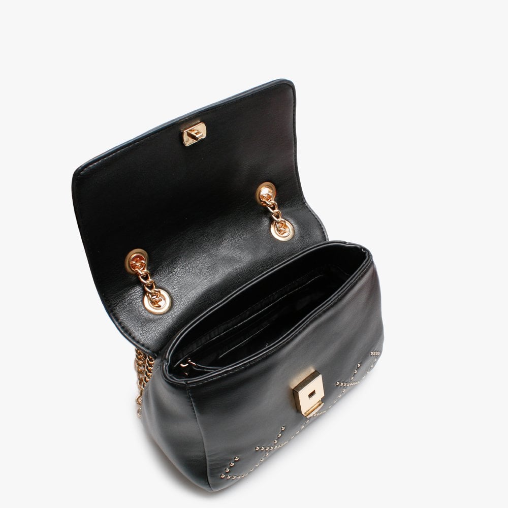 Mandolino Black Quilted Studded Cross-Body Bag