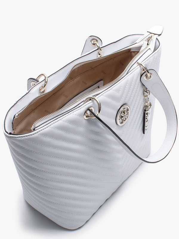 Kamryn Quilted White Tote Bag