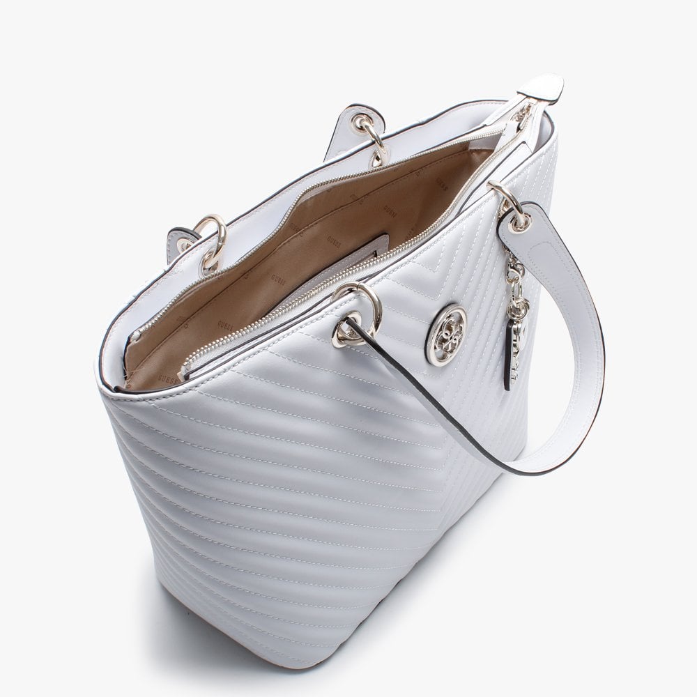 Kamryn Quilted White Tote Bag