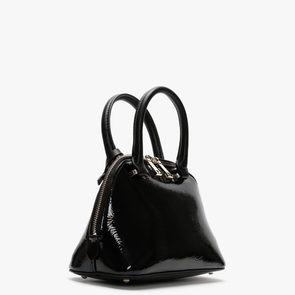 Maddy Dome Black Patent Satchel Bag