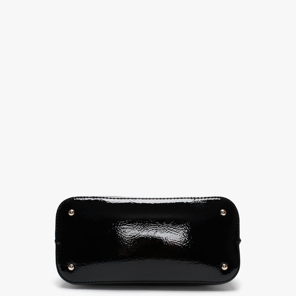 Maddy Dome Black Patent Satchel Bag