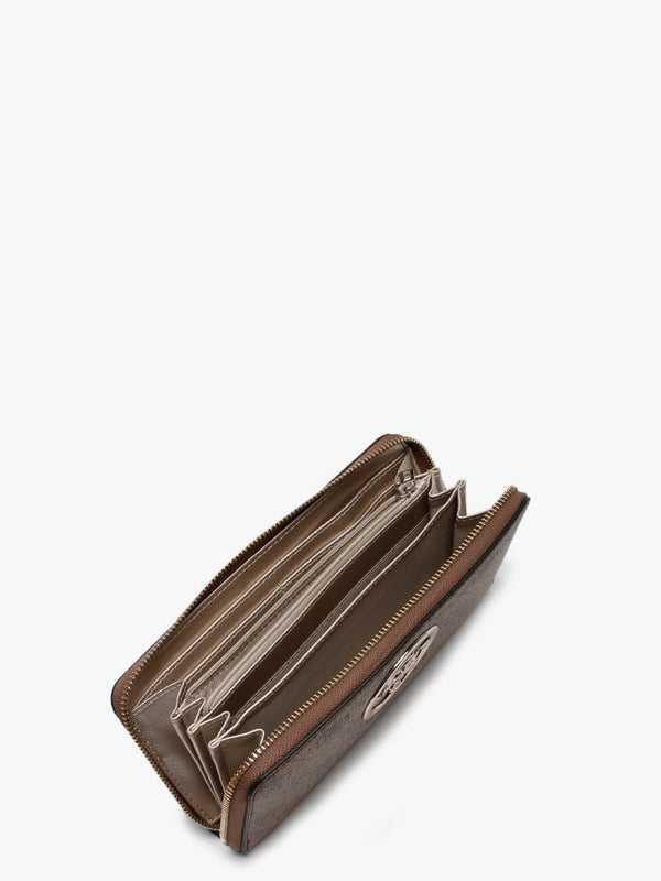 Open Road Repeat Logo Zip Around Brown Wristlet Wallet