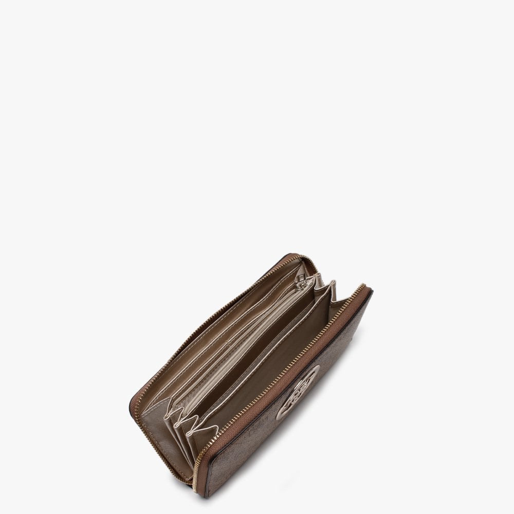 Open Road Repeat Logo Zip Around Brown Wristlet Wallet