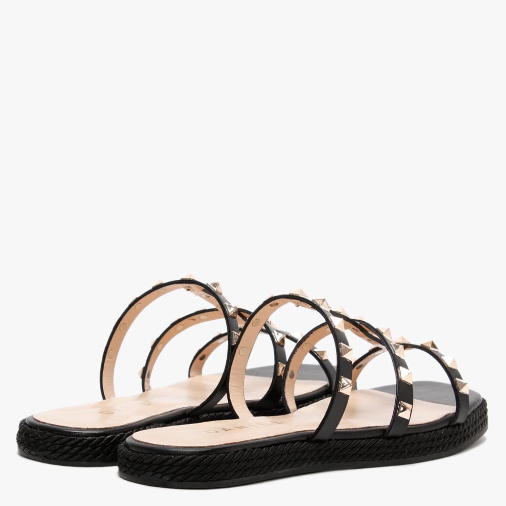 Putty Black Leather Studded Sliders