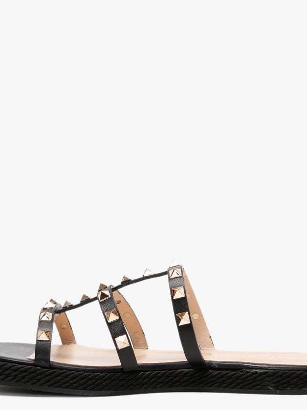 Putty Black Leather Studded Sliders