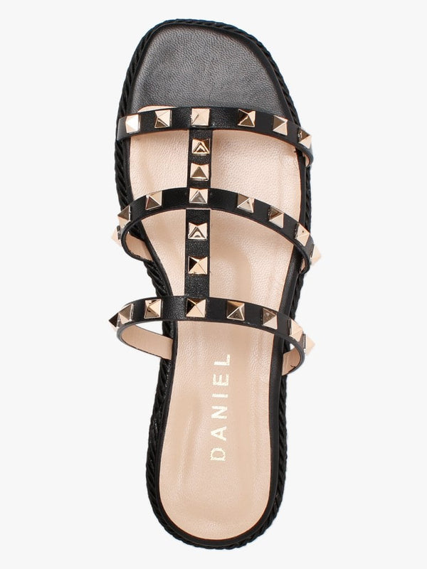 Putty Black Leather Studded Sliders