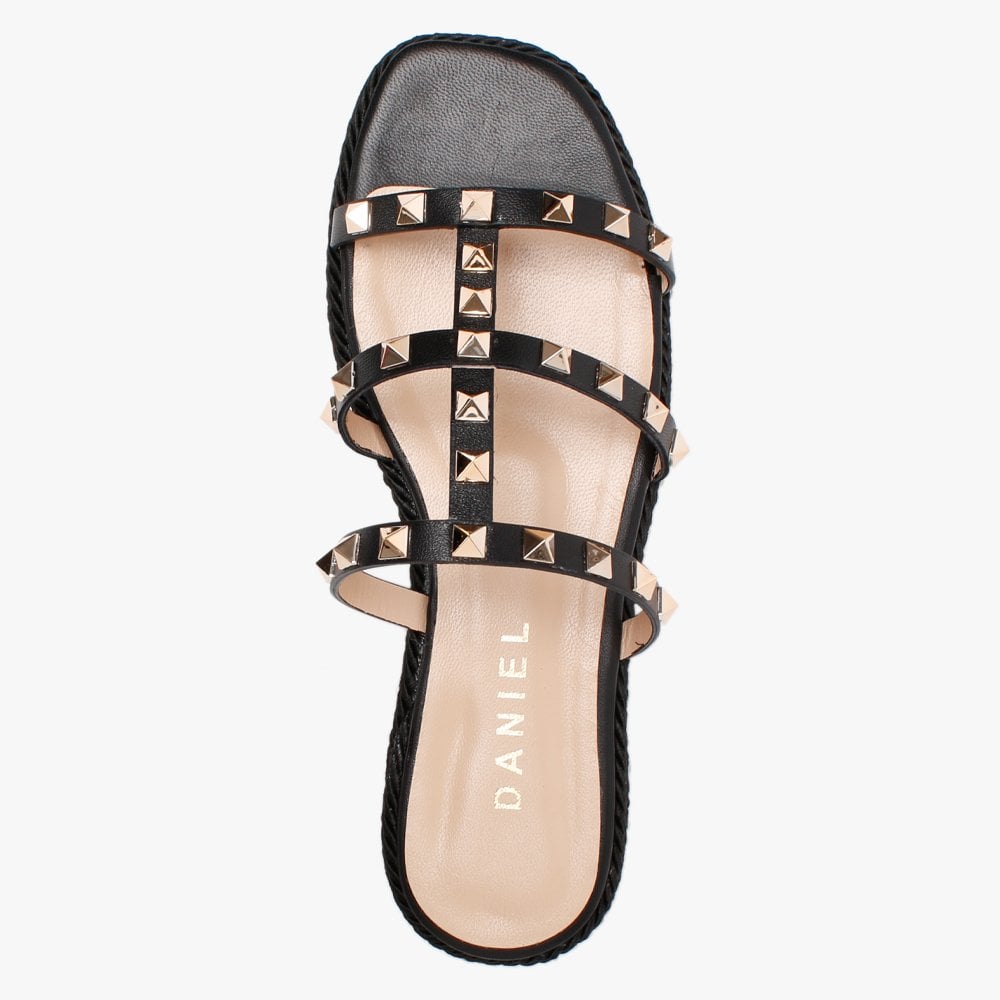 Putty Black Leather Studded Sliders