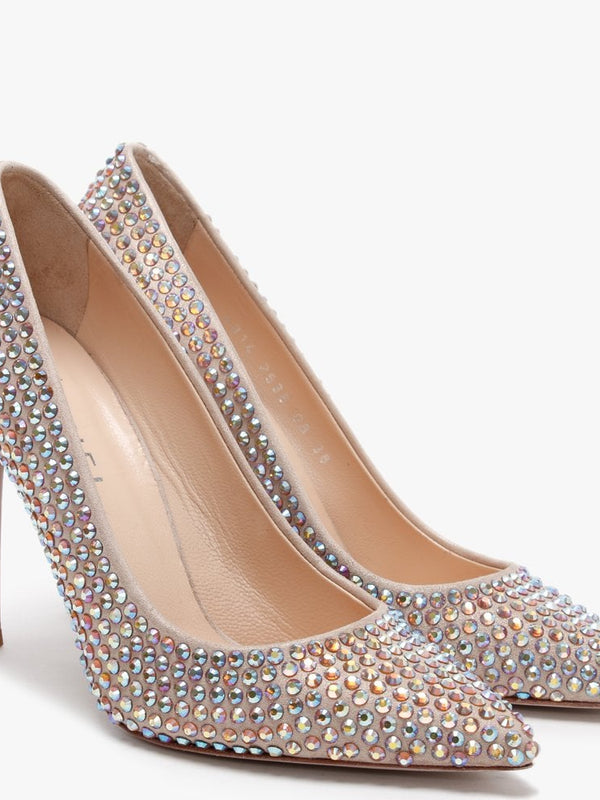 Pequet Beige Suede Embellished Court Shoes