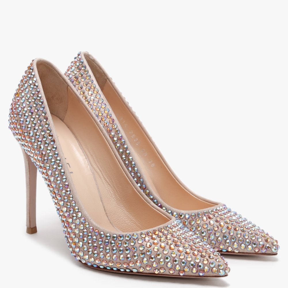Pequet Beige Suede Embellished Court Shoes
