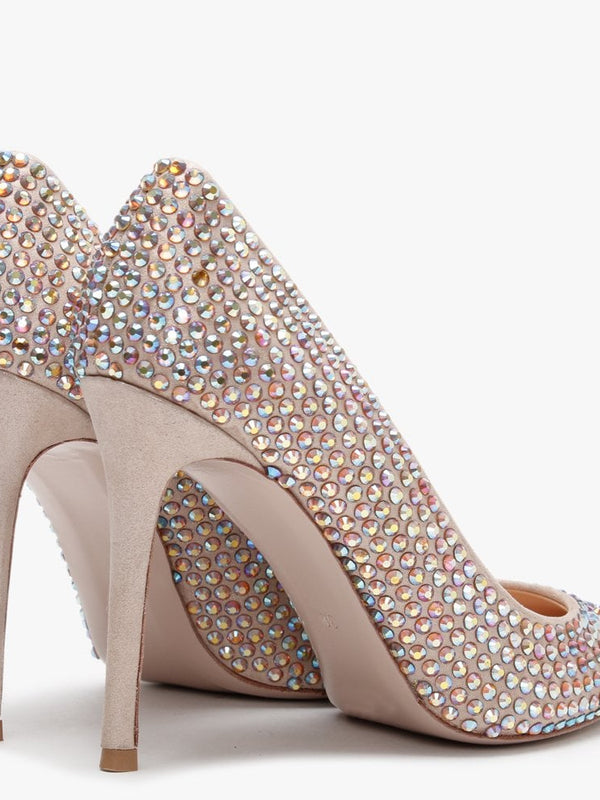 Pequet Beige Suede Embellished Court Shoes