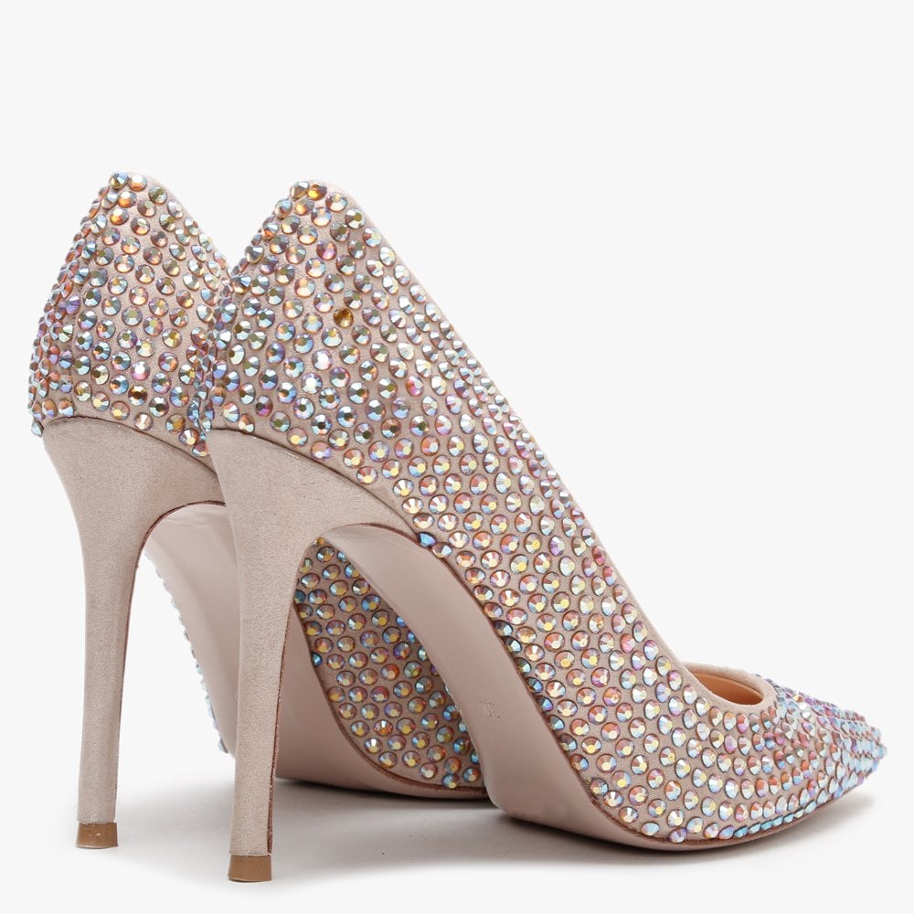 Pequet Beige Suede Embellished Court Shoes