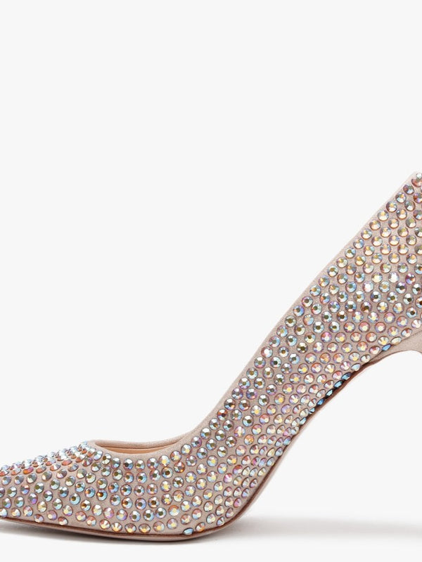Pequet Beige Suede Embellished Court Shoes