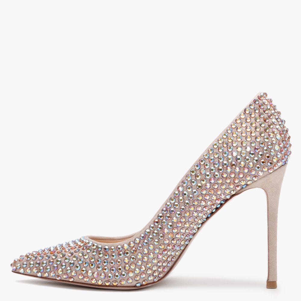 Pequet Beige Suede Embellished Court Shoes