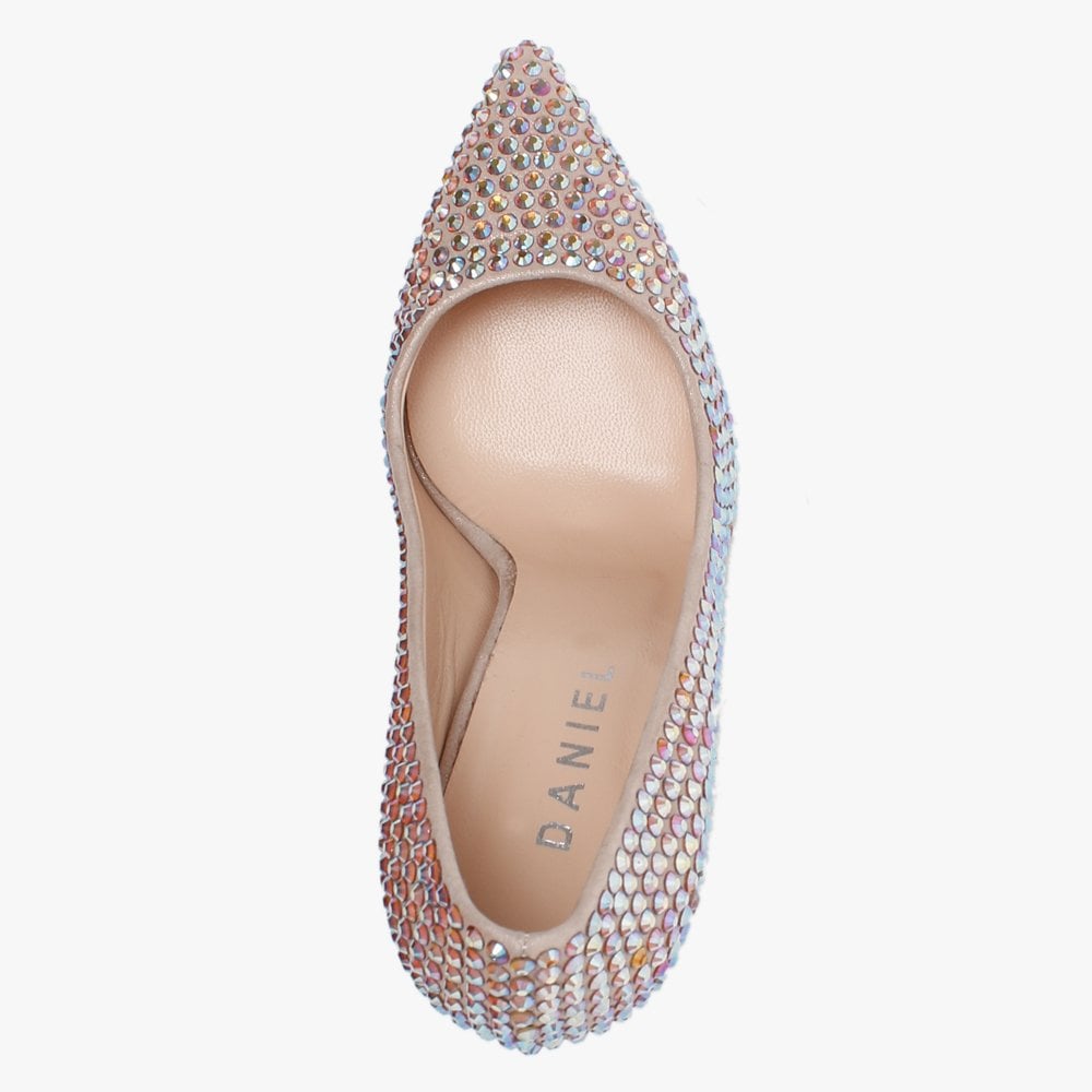 Pequet Beige Suede Embellished Court Shoes