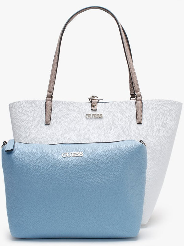 Alby Pebbled White Colour Block Toggle Tote Bag