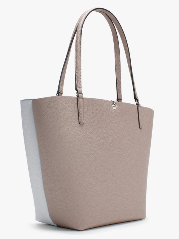 Alby Pebbled White Colour Block Toggle Tote Bag