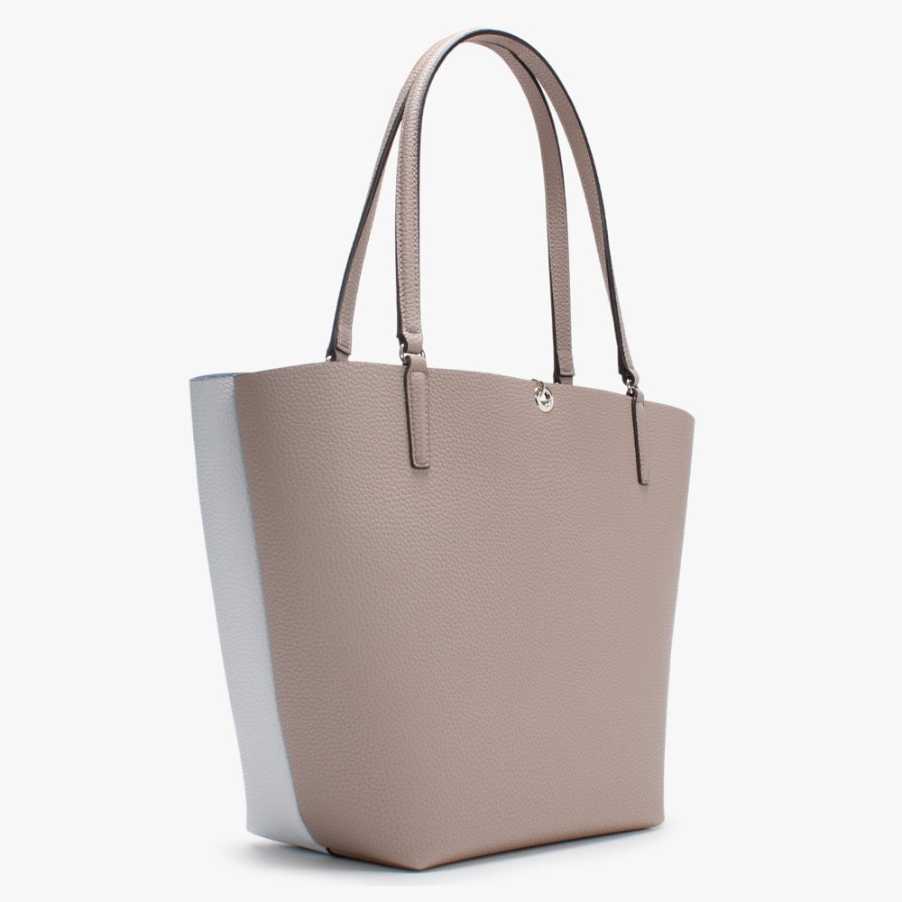 Alby Pebbled White Colour Block Toggle Tote Bag