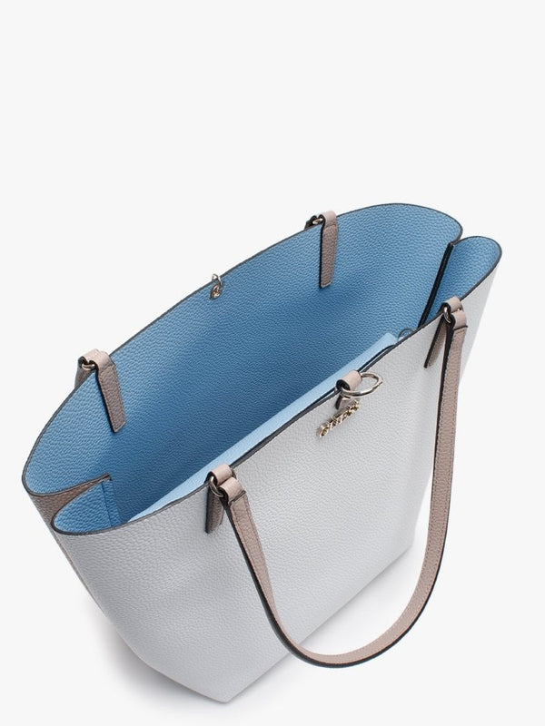 Alby Pebbled White Colour Block Toggle Tote Bag