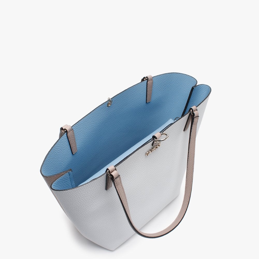 Alby Pebbled White Colour Block Toggle Tote Bag