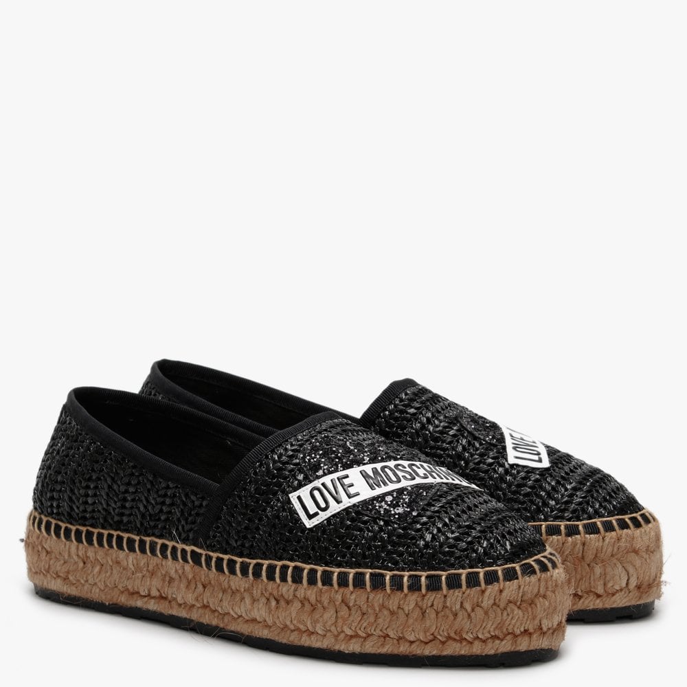 Woven Black Logo Espadrilles
