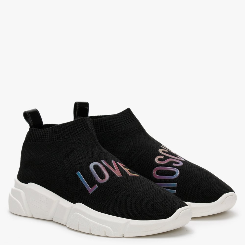 Contrast Black Stretch Knitted Trainers