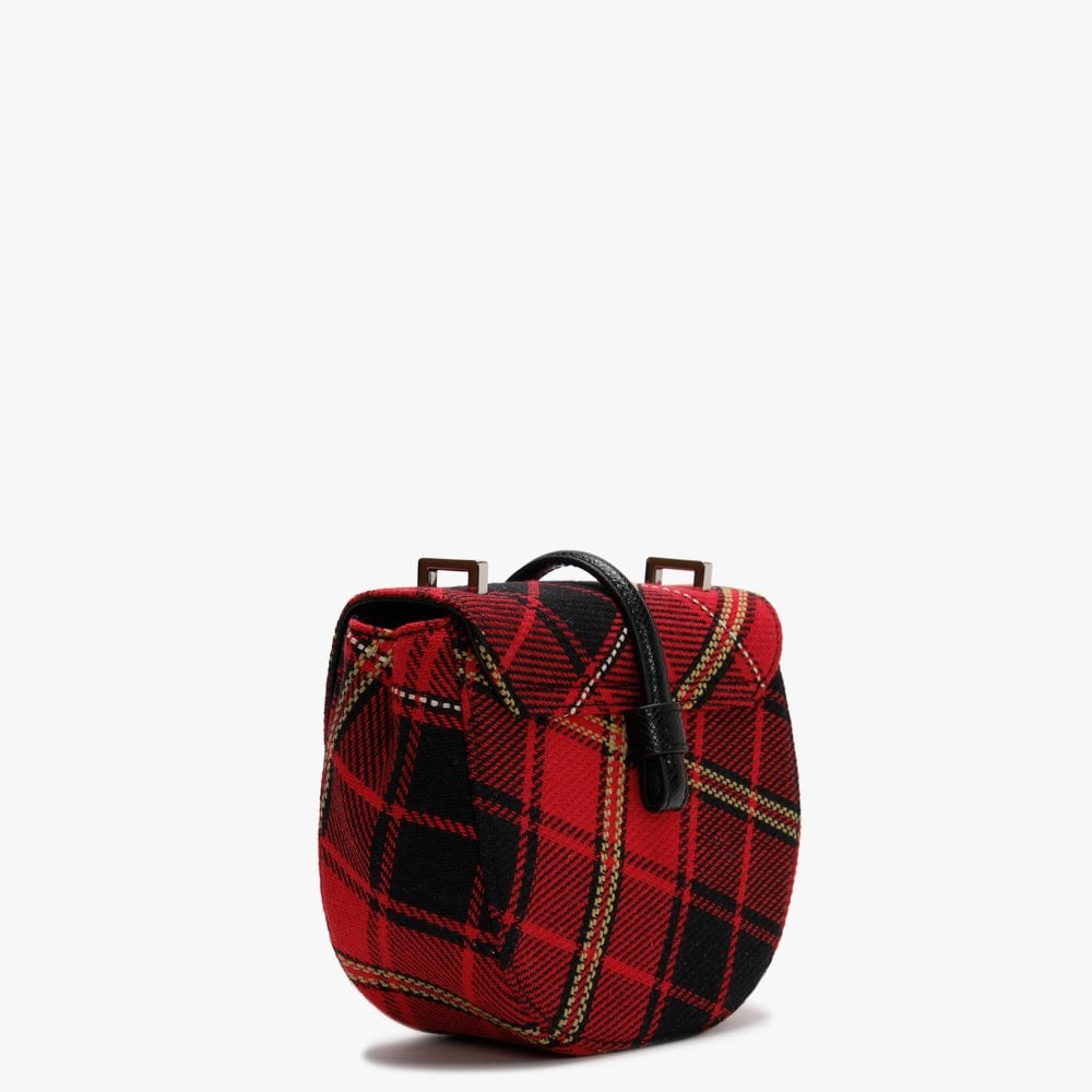 Sofia Red & Black Tartan Textile Saddle Bag