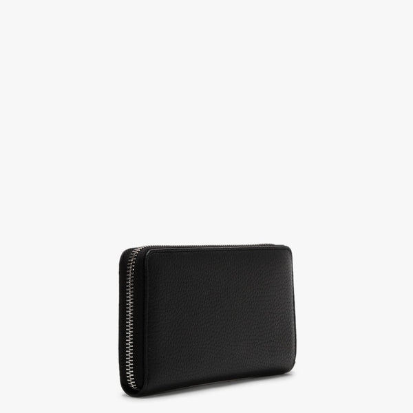Classic Zip Around Pebbled Black Leather Wallet