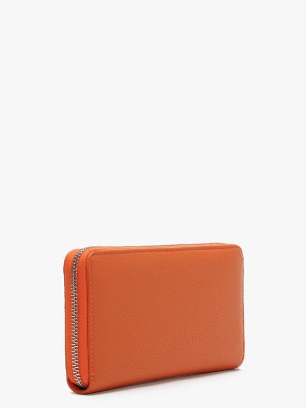 Classic Zip Around Pebbled Orange Leather Wallet