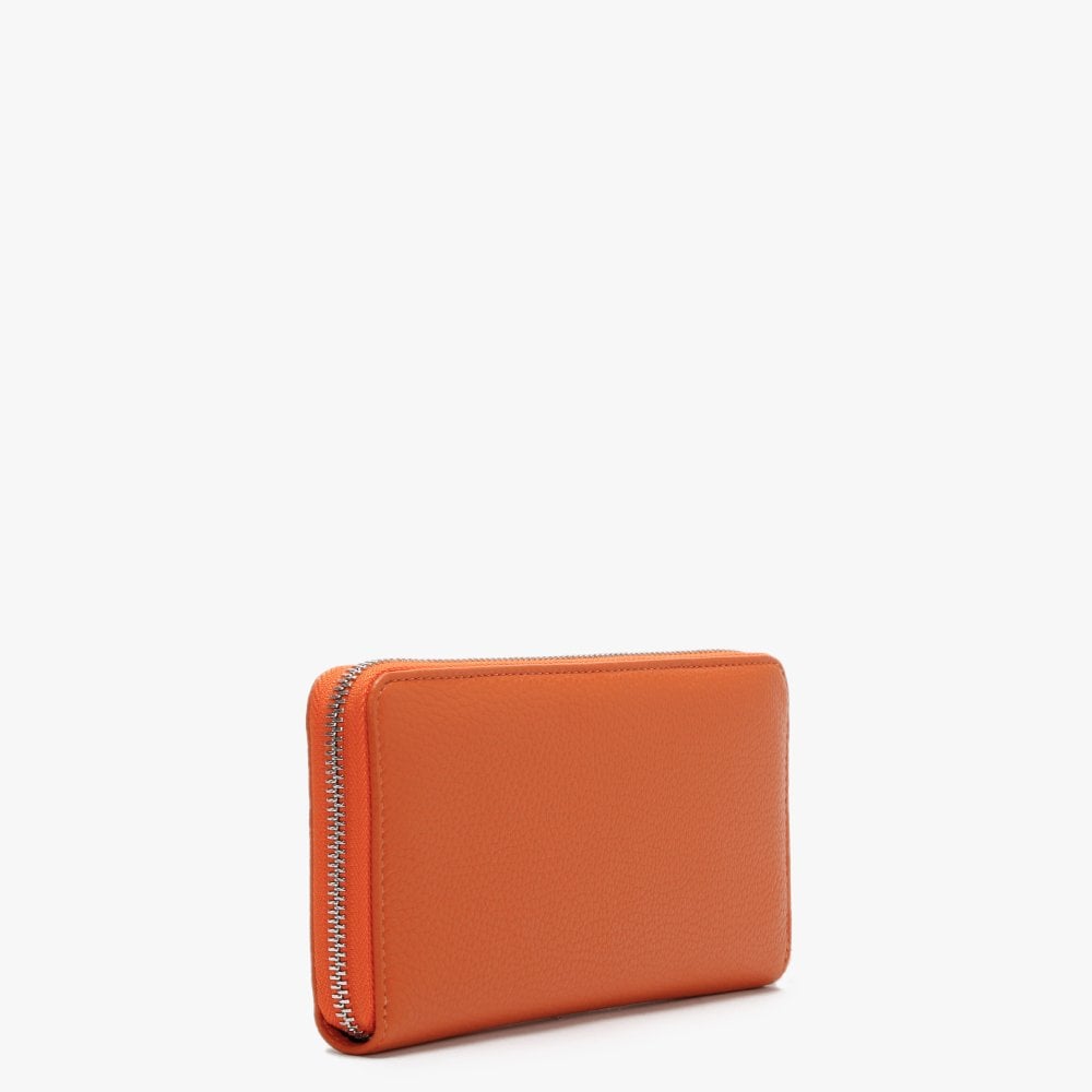 Classic Zip Around Pebbled Orange Leather Wallet