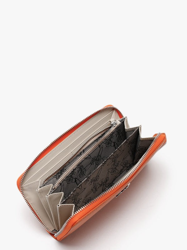 Classic Zip Around Pebbled Orange Leather Wallet