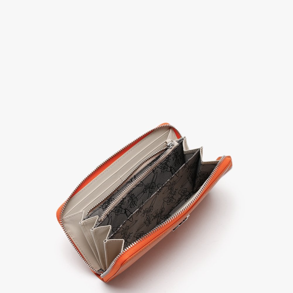 Classic Zip Around Pebbled Orange Leather Wallet