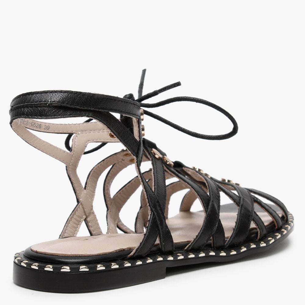 Invie Black Leather Studded Gladiator Sandals