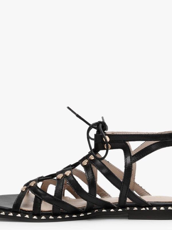 Invie Black Leather Studded Gladiator Sandals