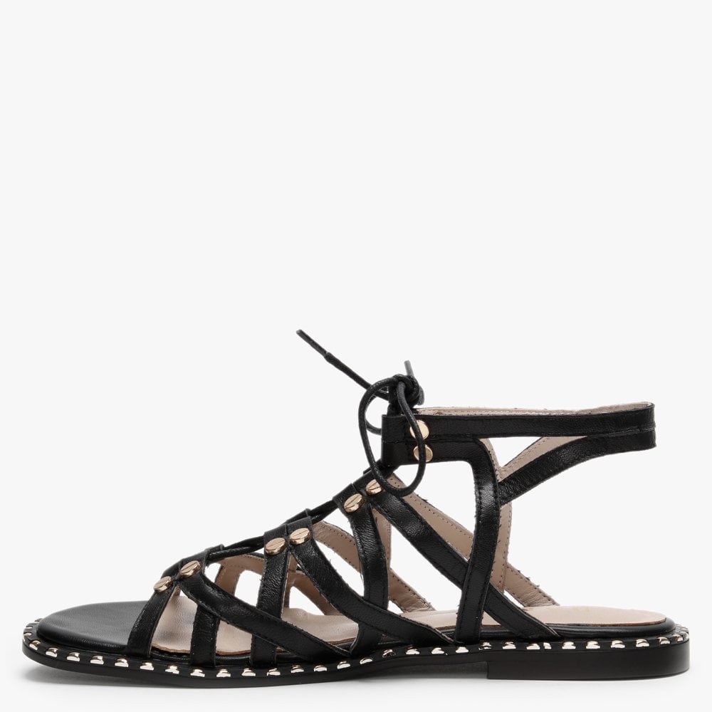 Invie Black Leather Studded Gladiator Sandals