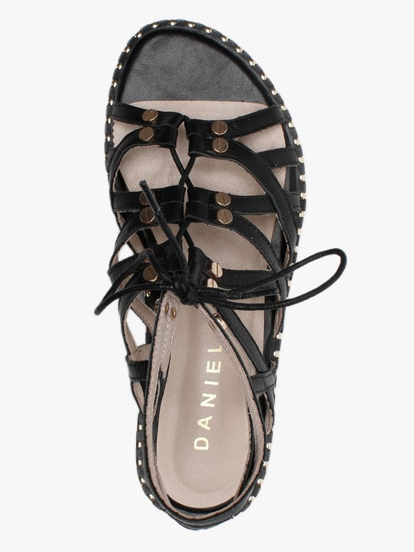 Invie Black Leather Studded Gladiator Sandals