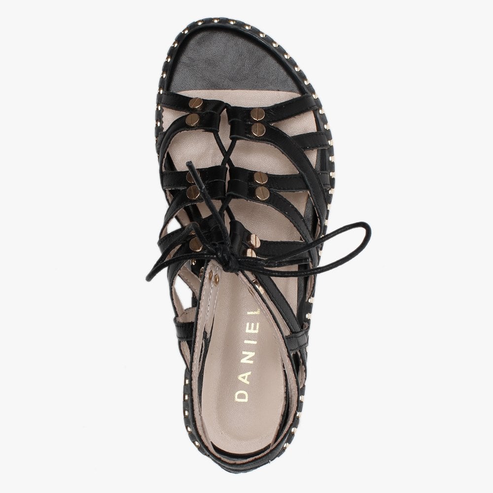 Invie Black Leather Studded Gladiator Sandals