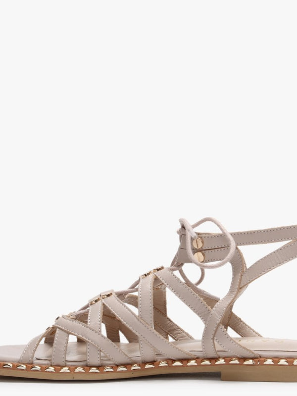Invie Beige Leather Studded Gladiator Sandals