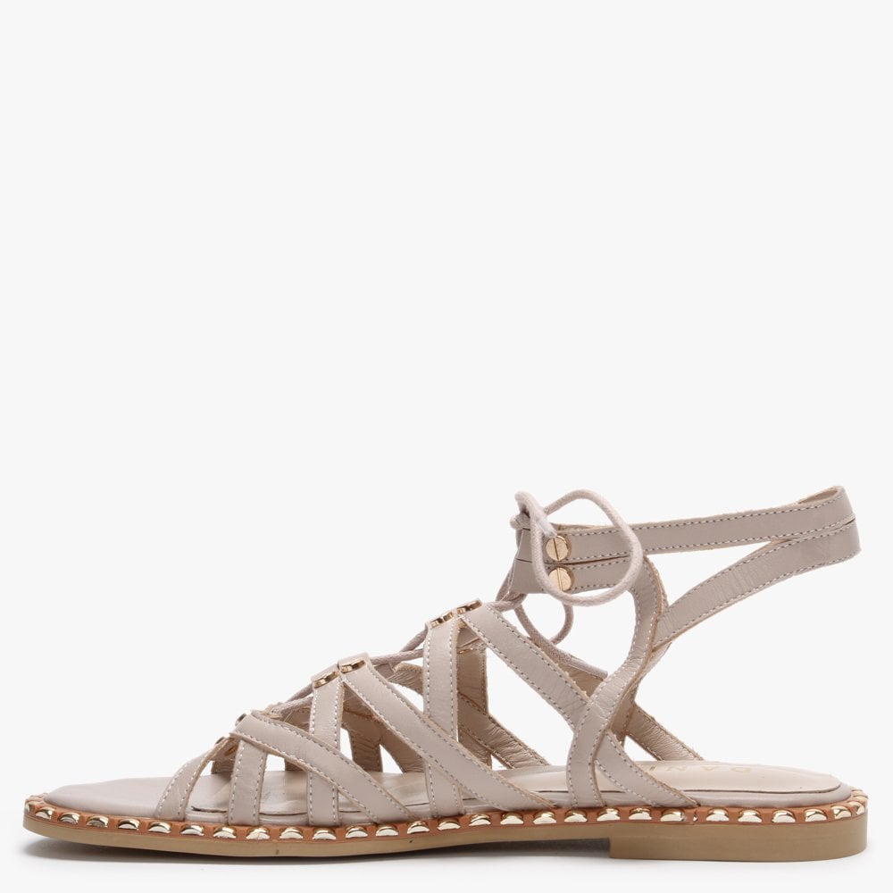 Invie Beige Leather Studded Gladiator Sandals