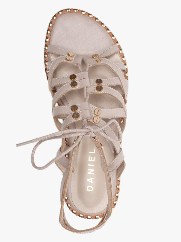 Invie Beige Leather Studded Gladiator Sandals
