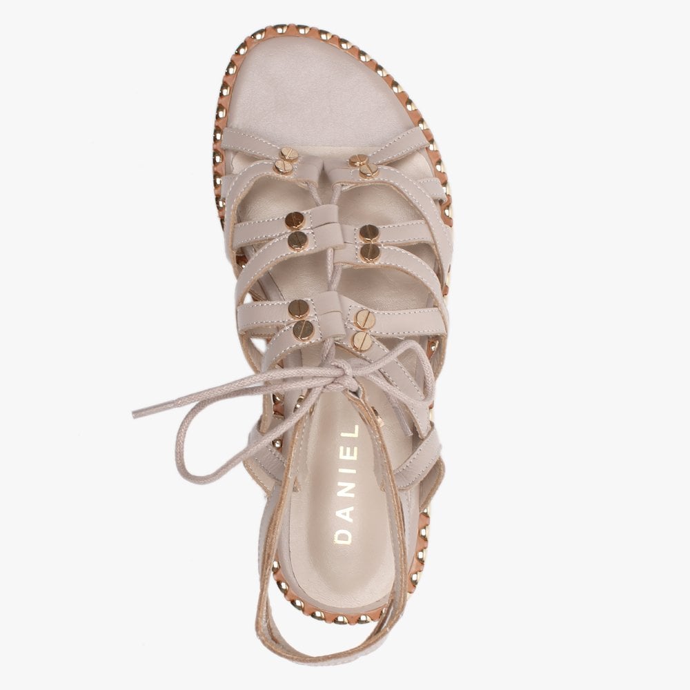 Invie Beige Leather Studded Gladiator Sandals
