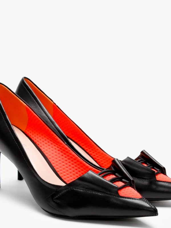 Eyal Black Leather Neon Flash Court Shoes