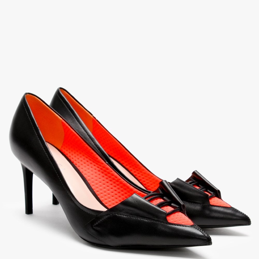 Eyal Black Leather Neon Flash Court Shoes