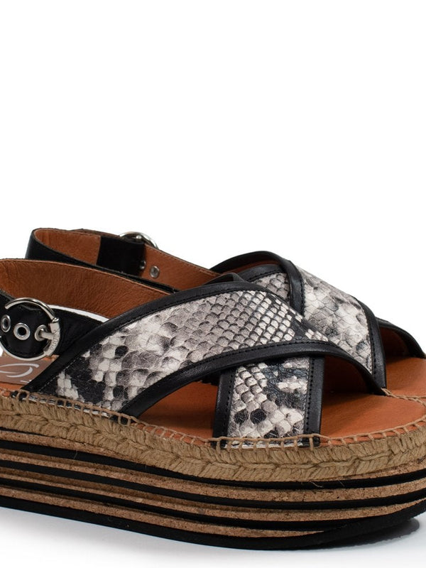 Chillingham Taupe Reptile Leather Cork Platform Sandals