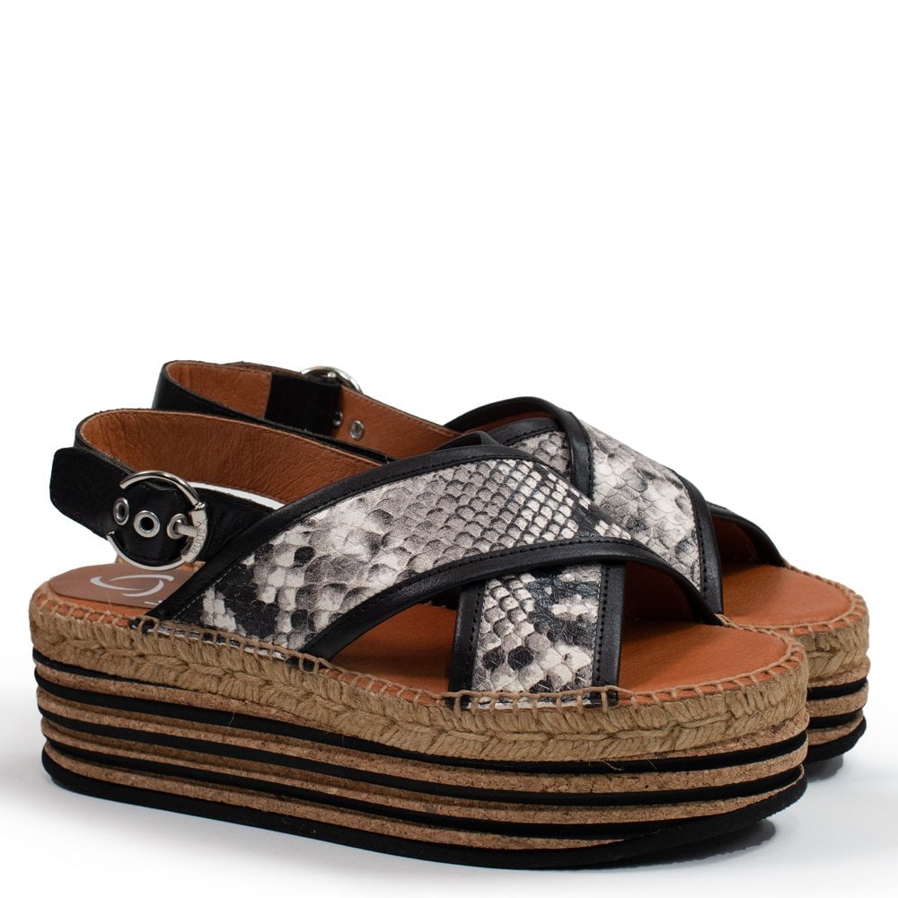 Chillingham Taupe Reptile Leather Cork Platform Sandals