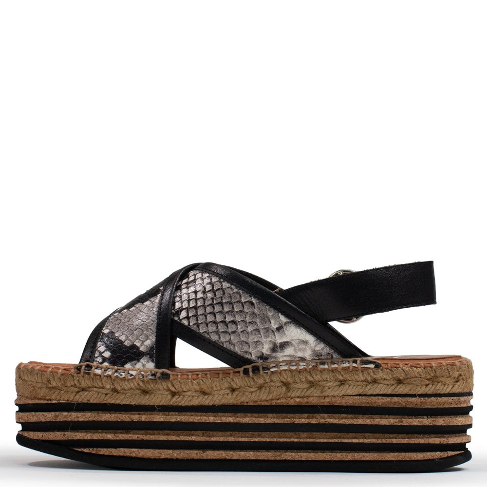 Chillingham Taupe Reptile Leather Cork Platform Sandals
