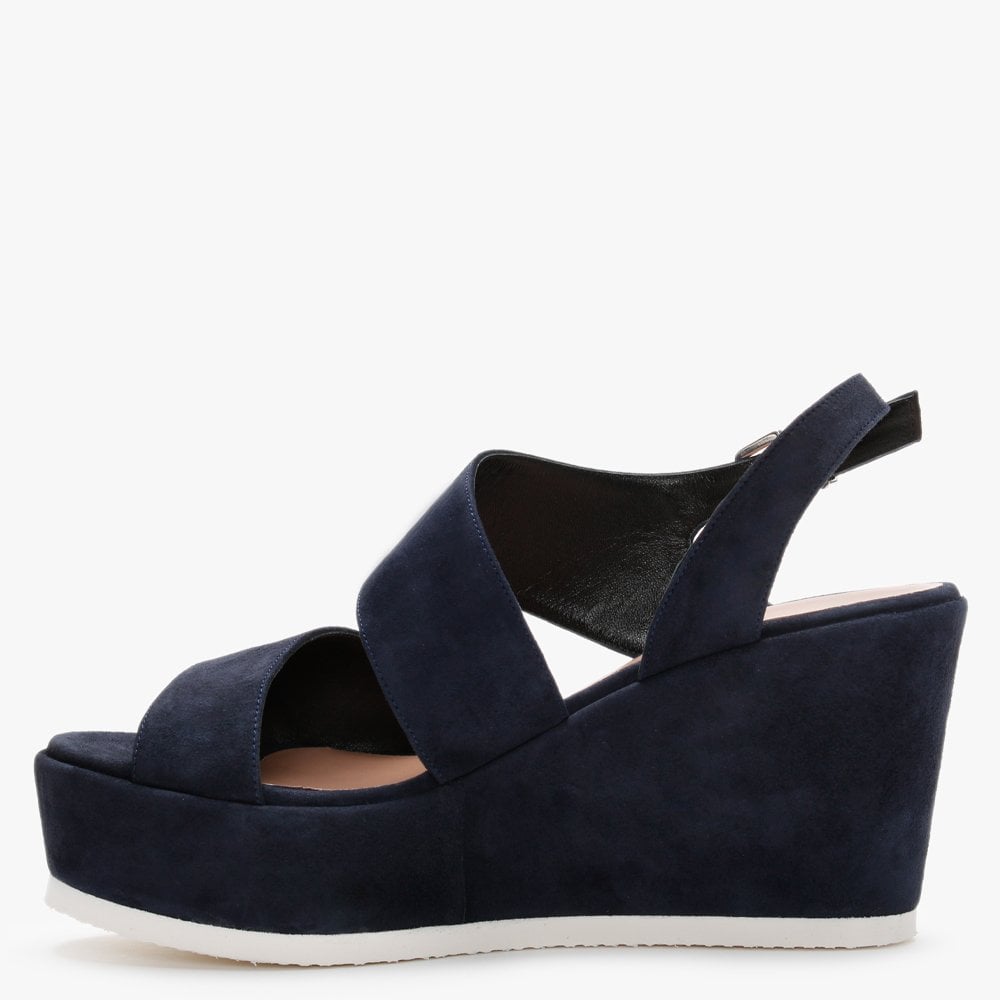 Samara Navy Suede Asymmetric Strap Wedge Sandals