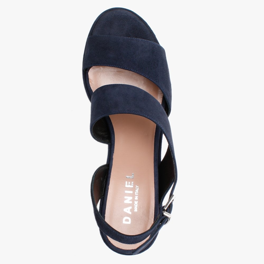 Samara Navy Suede Asymmetric Strap Wedge Sandals